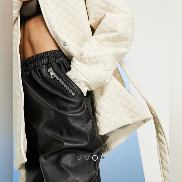 ASOS DESIGN Petite Tapered Leather Look Pants in Size 2 - Picture 4 of 9